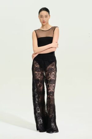 LG-002 Luxury Silk Lingerie Pants with Embroidered Lace