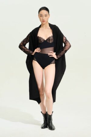 LG-003 Luxury Silk Wrap Robe with Embroidered Lace Sleeves