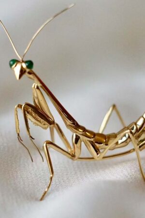 Praying Mantis Gold Emerald Brooch